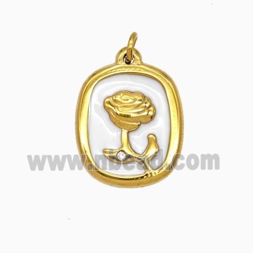 Stainless Steel Flower Pendant White Enamel Gold plated