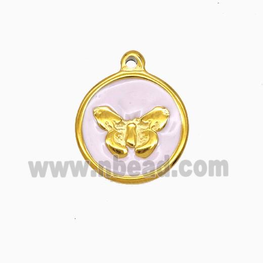 Stainless Steel Butterfly Pendant Pink Enamel Gold plated