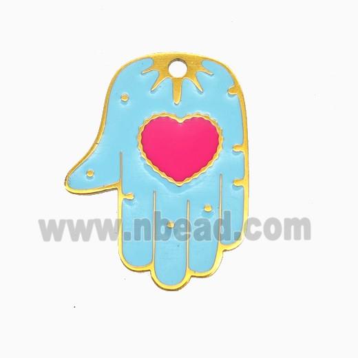 Stainless Steel Hamsahand Pendant Blue Enamel Red Enamel Heart Gold Plated