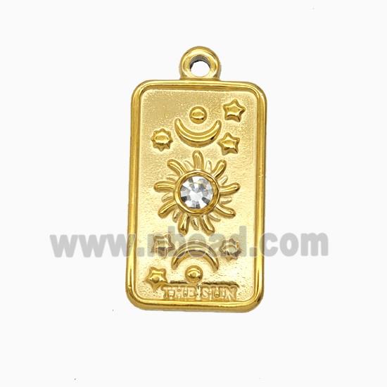 Stainless Steel Tarot Card Pendant Pave Rhinestone Sun Moon Gold plated