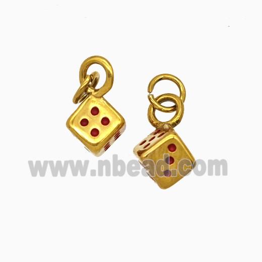Stainless Steel Dice Pendant Red Enamel Gold Plated