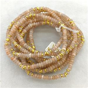 Natural Peach Sunstone Bracelets Stretchy Rondelle, approx 4mm