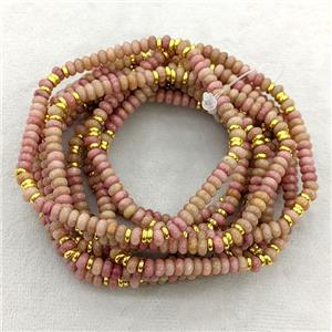 Natural Pink Wood Lace Jasper Bracelets Stretchy Rondelle, approx 4mm