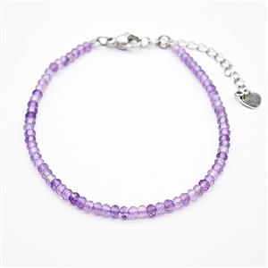 Natural Purple Amethyst Bracelet With Copper Clasp Platinum Plated, approx 2x3mm, 17-22cm length