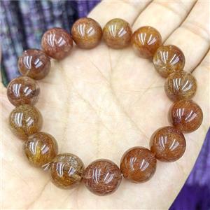 Natural Brown Rutilated Quartz Bracelets Round Stretch, approx 14mm