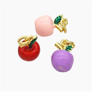 Copper Apple Pendant Enamel Gold Plated Mixed, approx 10mm