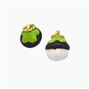 Copper Fruit Pendant White Black Enamel Gold Plated, approx 8mm