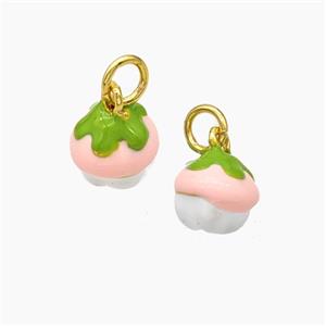 Copper Fruit Pendant White Pink Enamel Gold Plated, approx 8mm