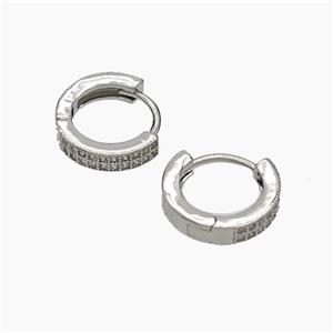 Copper Hoop Earrings Micropave Zirconia Platinum Plated, approx 12mm dia