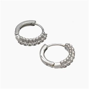 Copper Hoop Earrings Micropave Zirconia Platinum Plated, approx 14mm dia