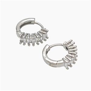 Copper Hoop Earrings Micropave Zirconia Platinum Plated, approx 13mm dia