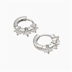 Copper Hoop Earrings Micropave Zirconia Platinum Plated, approx 13mm dia