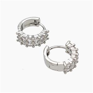 Copper Hoop Earrings Micropave Zirconia Platinum Plated, approx 13mm dia