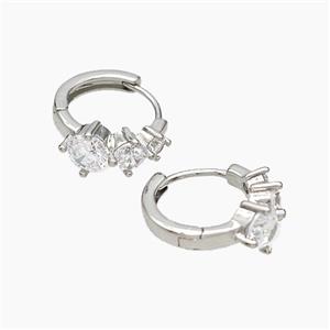 Copper Hoop Earrings Micropave Zirconia Platinum Plated, approx 16mm dia
