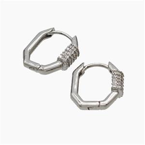 Copper Latchback Earrings Micropave Zirconia Platinum Plated, approx 13-15mm
