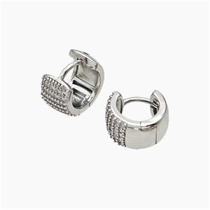 Copper Hoop Earrings Micropave Zirconia Platinum Plated, approx 7mm, 12mm dia