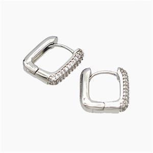 Copper Latchback Earrings Micropave Zirconia Platinum Plated, approx 12-14mm