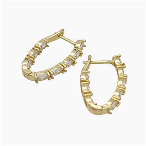 Copper Latchback Earrings Pave Zirconia Gold Plated, approx 16-27mm