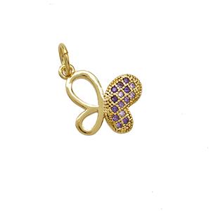 Copper Butterfly Pendant Pave Zirconia Gold Plated, approx 10-12mm