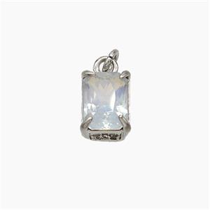 White Cubic Zirconia Pendant Copper Rectangle Platinum Plated, approx 6-9mm