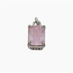 Pink Cubic Zirconia Pendant Copper Rectangle Platinum Plated, approx 6-9mm