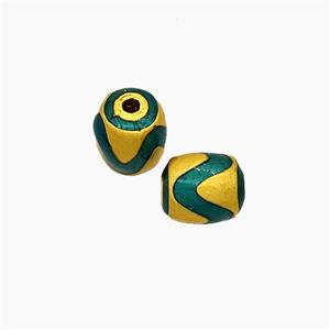 Copper Barrel Beads Green Painted Gold Plated, approx 6-7mm