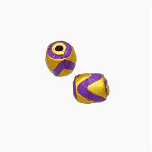 Copper Barrel Beads Purple Painted Gold Plated, approx 6-7mm