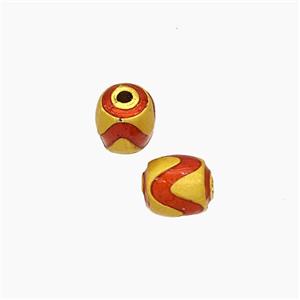 Copper Barrel Beads Red Painted Gold Plated, approx 6-7mm