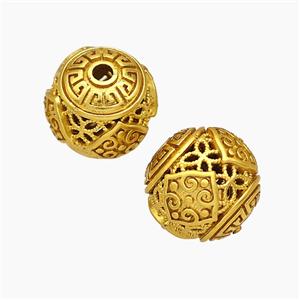 Copper Round Beads Hollow Gold Plated, approx 12mm dia