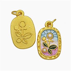 Copper Flower Pendant Pave Pearlized Resin Painted Gold Plated, approx 11.5-15mm