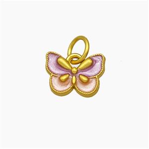 Copper Butterfly Pendant Pink Painted Gold Plated, approx 7-10mm
