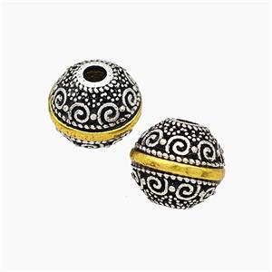 Tibetan Style Alloy Beads Round Antique Silver Golden, approx 10mm