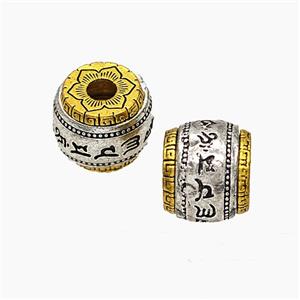 Tibetan Style Alloy Beads Barrel Large Hole Antique Silver Golden, approx 10-12mm, 3mm hole