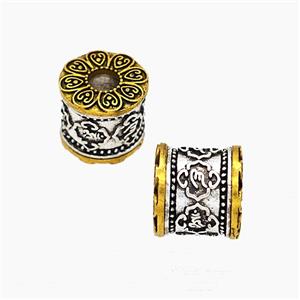 Tibetan Style Alloy Beads Barrel Tube Hole Antique Silver Golden, approx 11-12mm, 4mm hole
