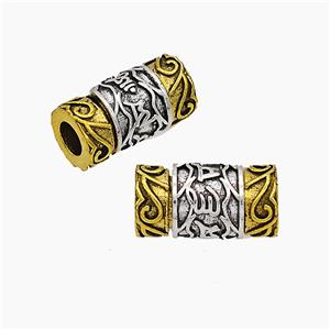 Tibetan Style Alloy Tube Beads Rotatable Large Hole Antique Silver Golden Column, approx 10-19mm, 5mm hole