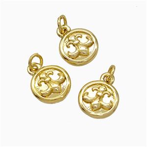 Copper Circle Pendant Fleur De Lis Gold Plated, approx 8mm