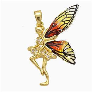 Copper Fairy Pendant Pave Zirconia Acrylic Gold Plated, approx 20-30mm