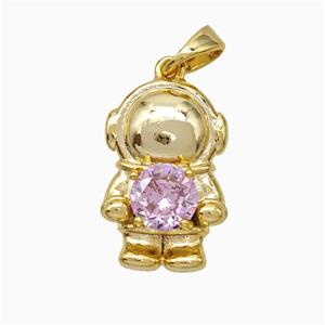 Copper Astronaut Pendant Pave Zirconia Gold Plated, approx 13-18mm