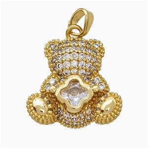 Copper Bear Pendant Pave Zirconia Gold Plated, approx 18-20mm