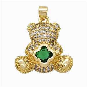 Copper Bear Pendant Pave Zirconia Gold Plated, approx 18-20mm