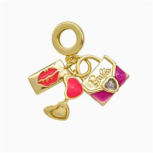 Copper Lips Heart Bag Pendant Enamel Gold Plated, approx 6-12mm, 8mm dia