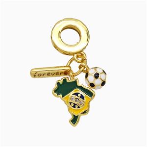 Copper Brazil Football Pendant Forever Enamel Gold Plated, approx 4-12mm, 10mm dia