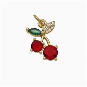 Copper Cherry Pendant Pave Zirconia Gold Plated, approx 10-14mm