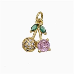 Copper Cherry Pendant Pave Zirconia Gold Plated, approx 10-14mm