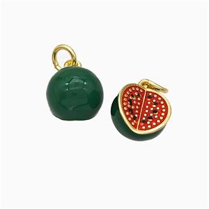 Copper Pomegranate Pendant Green Red Enamel Gold Plated, approx 9mm