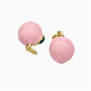 Copper Peach Fruit Pendant Pink Enamel Gold Plated, approx 8-10mm