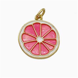 Copper Lemon Sliced Pendant Pink Painted Gold Plated, approx 15-16mm