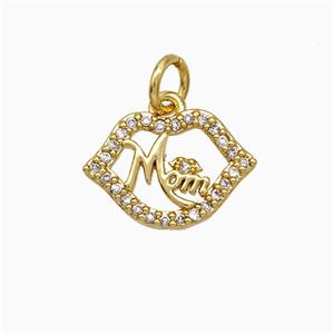 Copper Lips Pendant Pave Zirconia Mom Gold Plated, approx 10-15mm