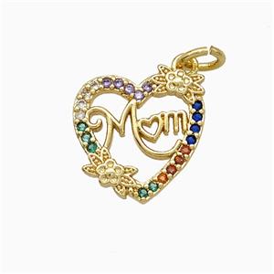 Copper Heart Pendant Pave Zirconia Mom Gold Plated, approx 14-15mm