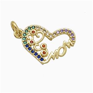 Copper Heart Pendant Pave Zirconia Mom Gold Plated, approx 12-16mm